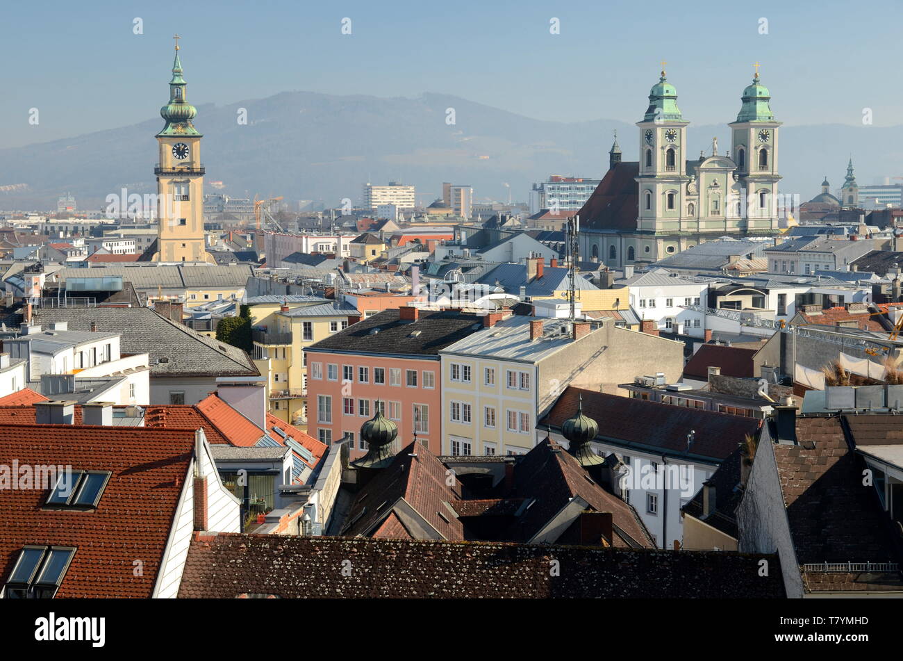Vue sur la vieille ville de Linz, Autriche Banque D'Images