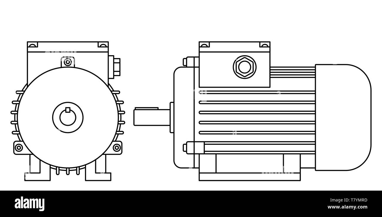 Illustration de l'avant et moteur électrique contour vue latérale Illustration de Vecteur