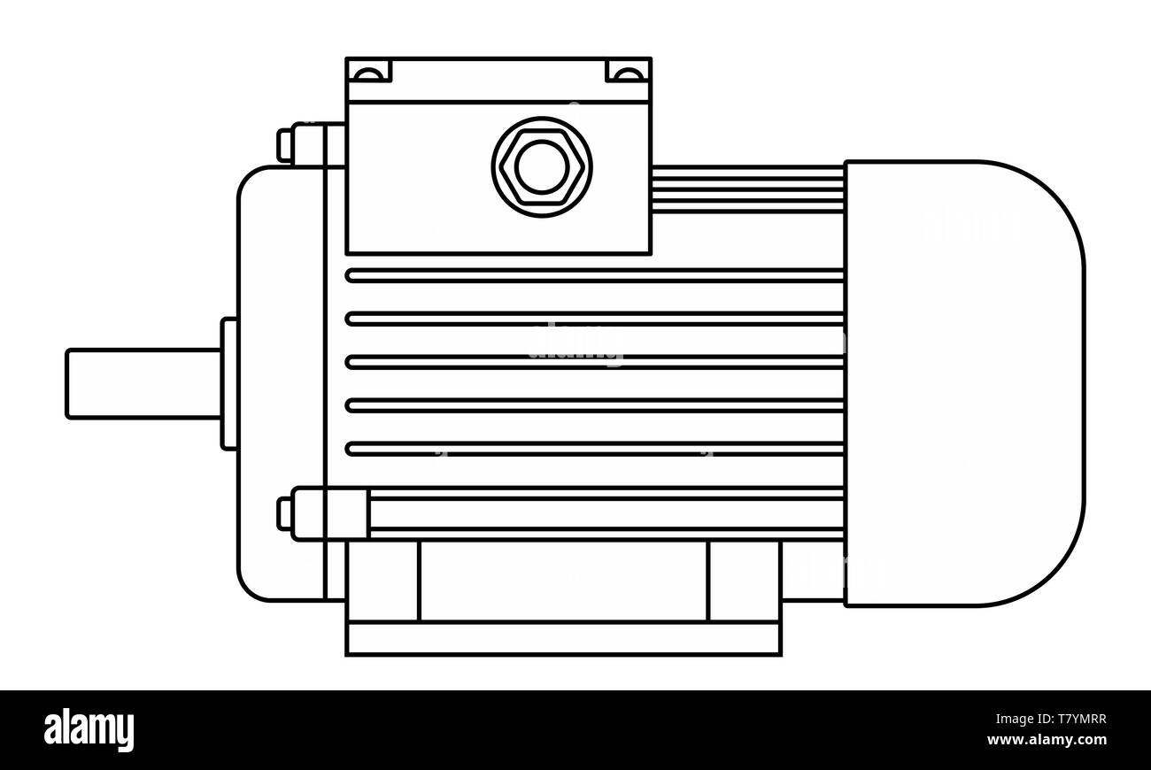 Illustration du moteur électrique contour vue latérale Illustration de Vecteur