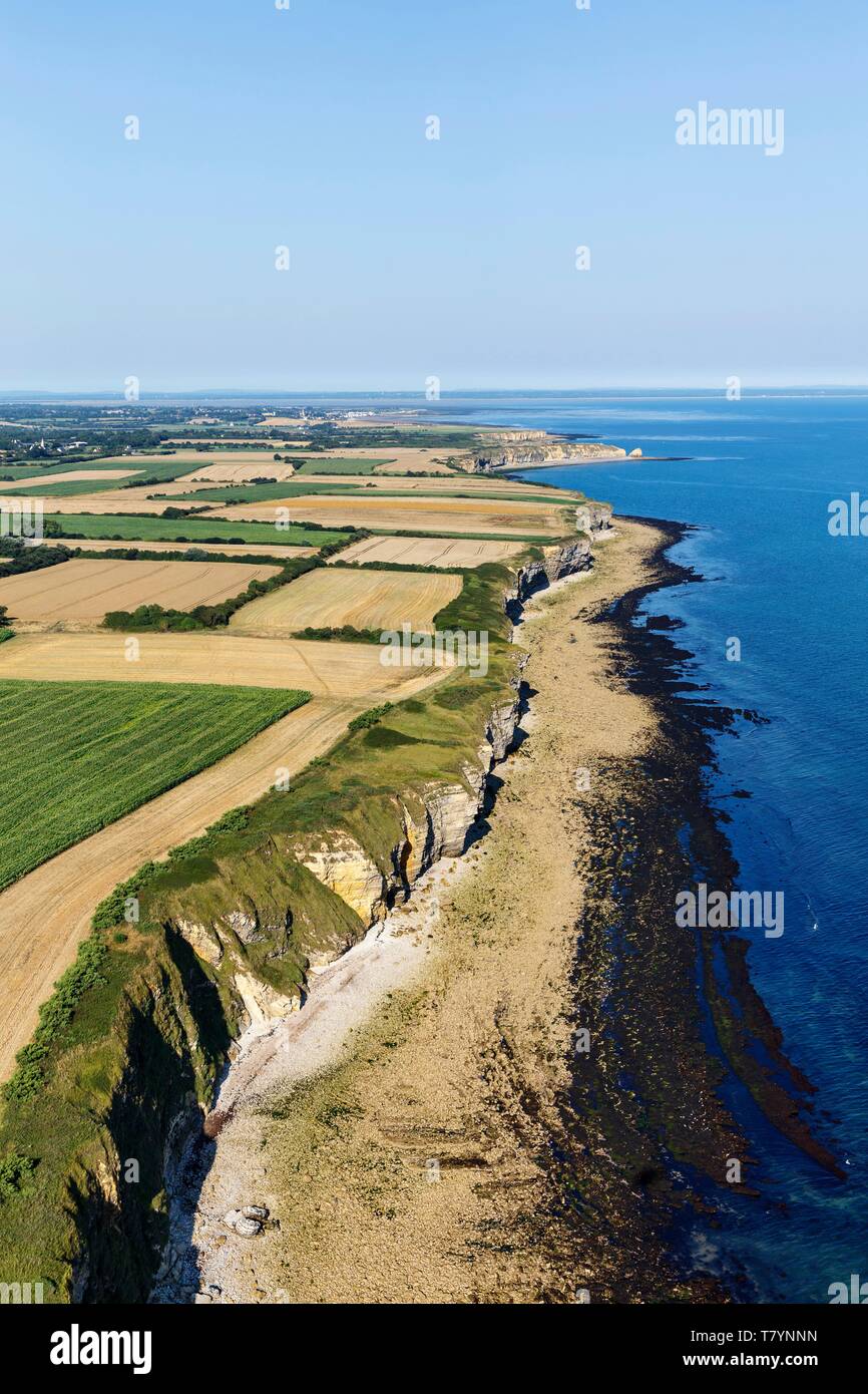 France, Calvados, Englesqueville la percee, Pointe du Raz et de la Percée (vue aérienne) Banque D'Images