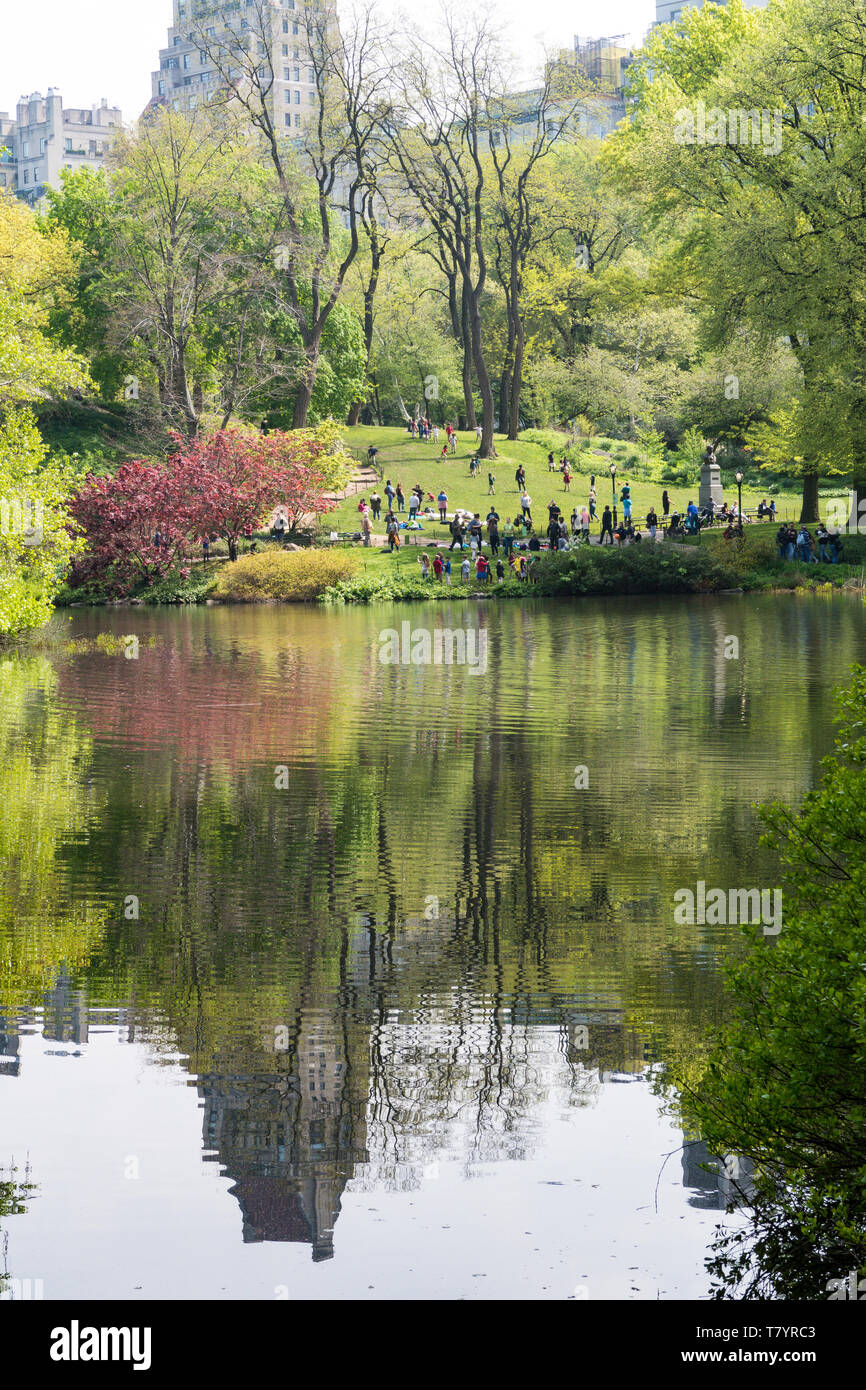 L'étang dans Central Park est magnifique au printemps, NYC, USA Banque D'Images