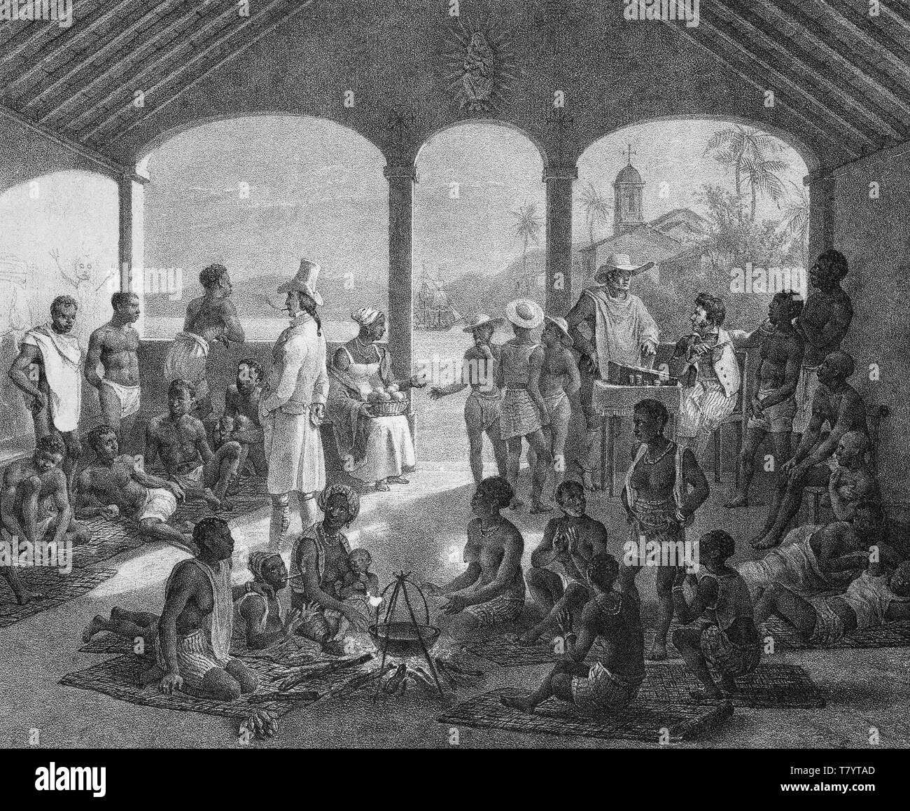Rio de Janeiro, marché aux esclaves aux enchères, 1830 Banque D'Images