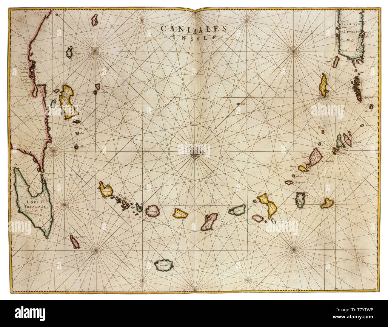 Joan Blaeu, îles des Caraïbes la carte, 17e siècle Banque D'Images