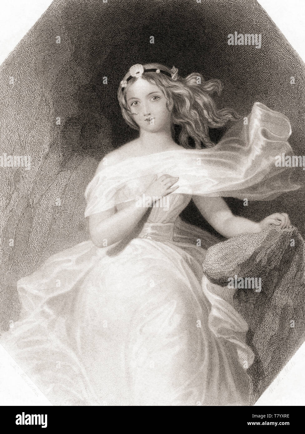 Miranda. Personnage féminin principal de la pièce de Shakespeare la tempête. Galerie de Shakespeare, publié c.1840. Banque D'Images
