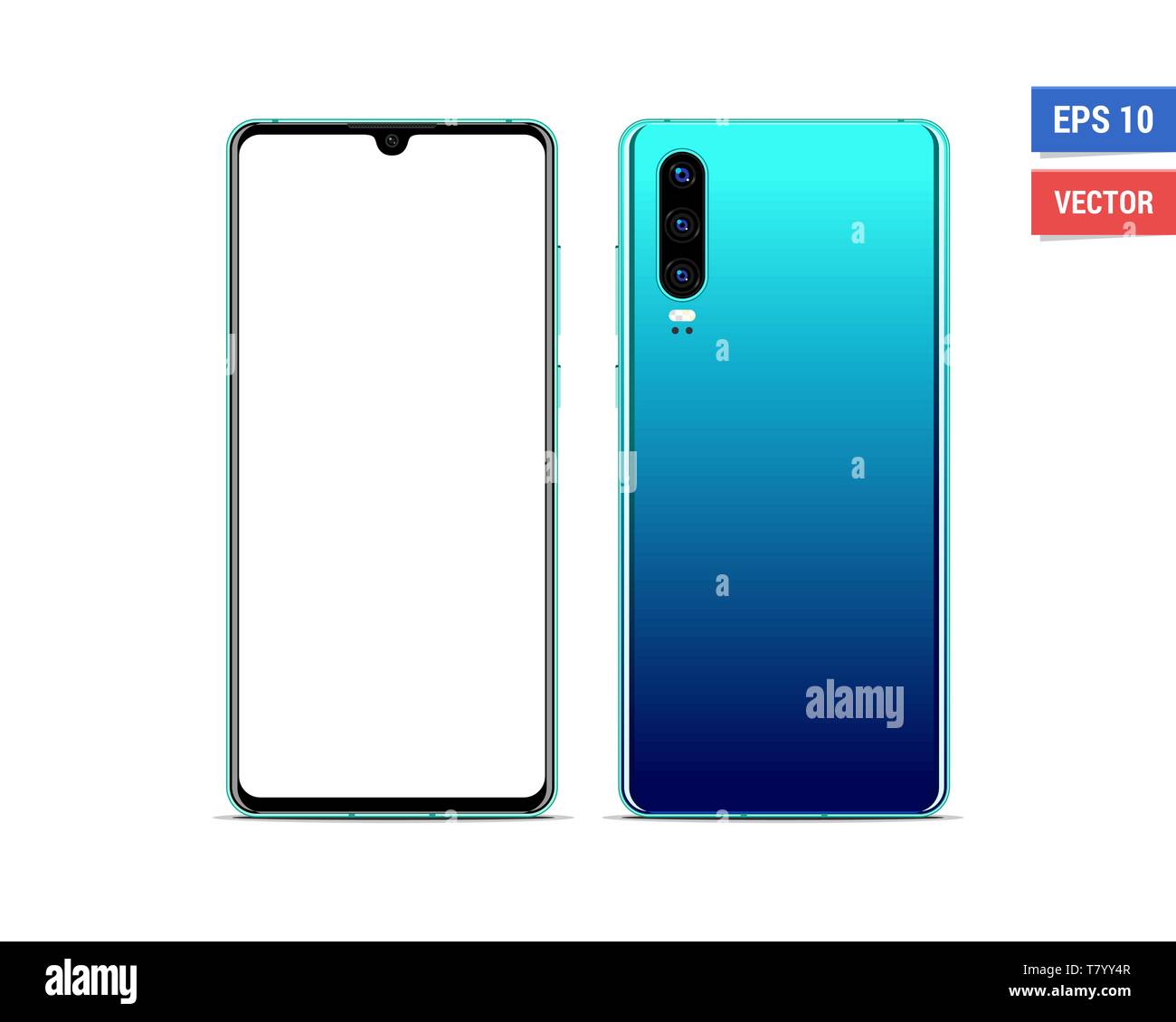 Télévision vecteur réaliste maquette Huawei P30 avec écran blanc isolé sur fond blanc. Toute résolution à l'échelle de l'image Illustration de Vecteur