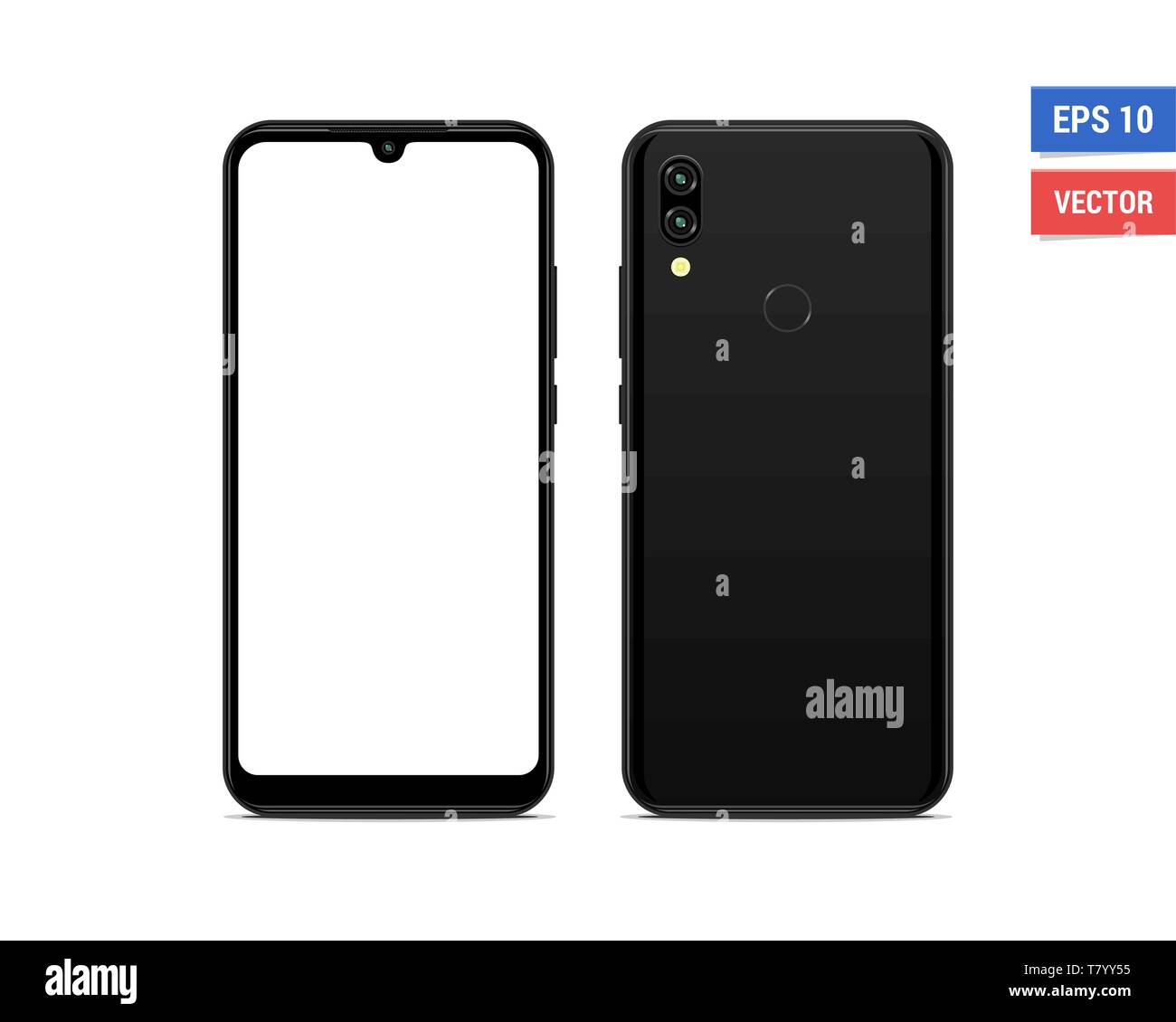 Télévision vecteur réaliste maquette des Redmi Xiaomi Note7 avec écran blanc isolé sur fond blanc. Toute résolution à l'échelle de l'image Illustration de Vecteur