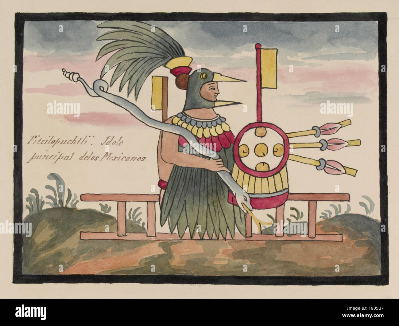 Codex Tovar, Huitzilopochtli, Dieu aztèque de la guerre Photo Stock - Alamy