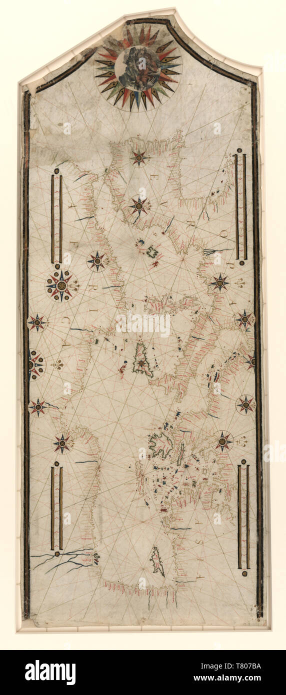 Tableau Portolan, méditerranéenne et les ports maritimes européens, 1550 Banque D'Images