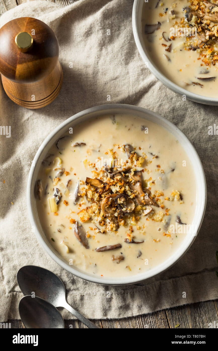 Crème de Champignons fait maison avec des miettes de pain Banque D'Images