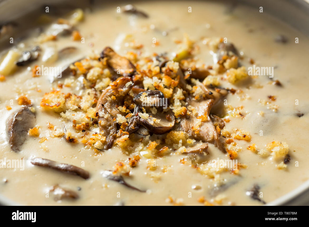 Crème de Champignons fait maison avec des miettes de pain Banque D'Images