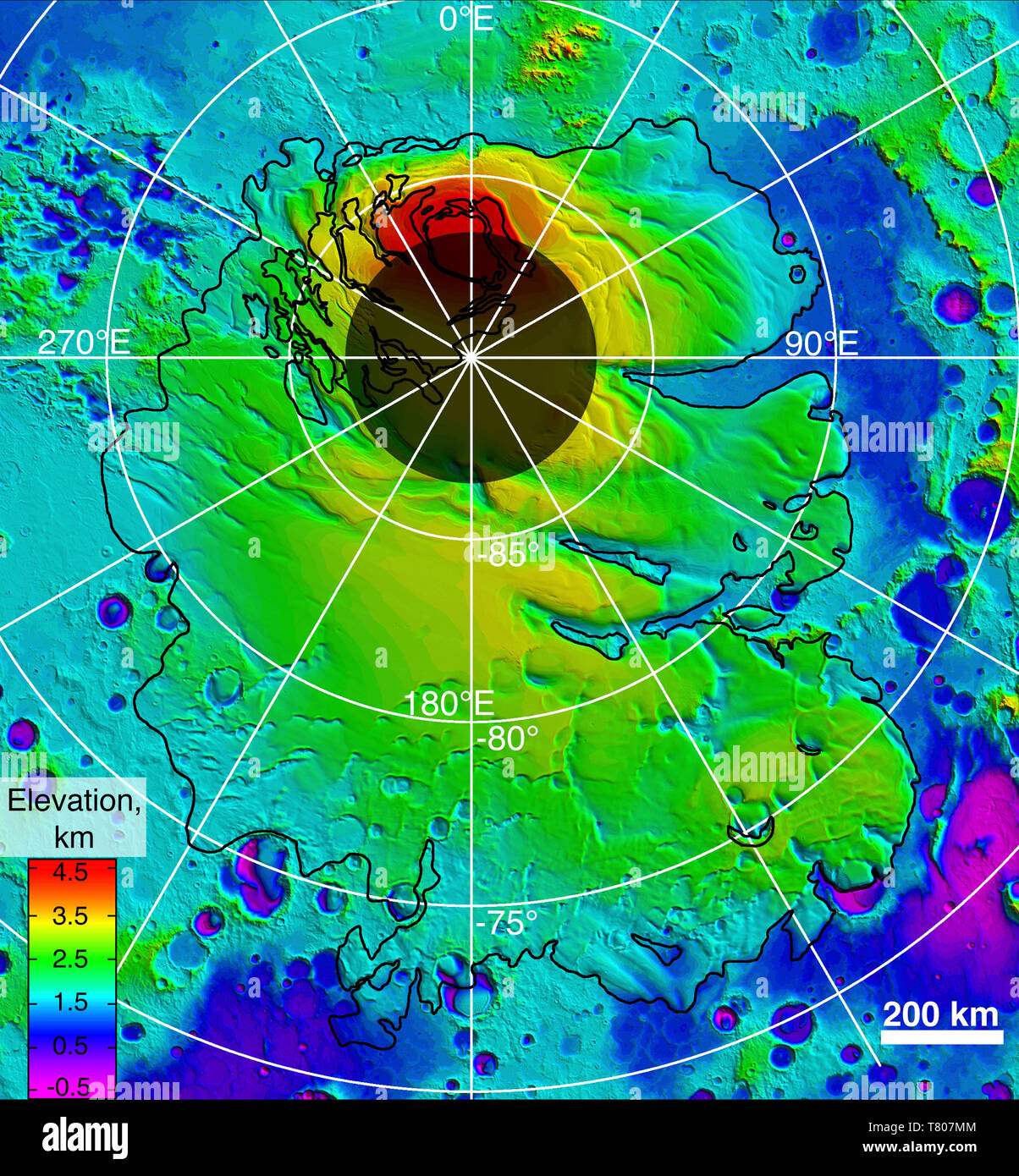 Mars région polaire sud, MOLA image de surface Banque D'Images