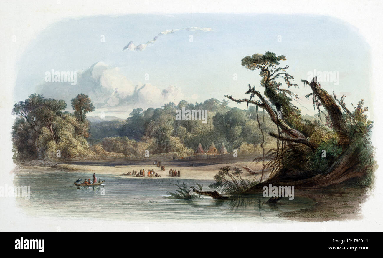 Native American Ponca Indian Encampment, années 1830 Banque D'Images