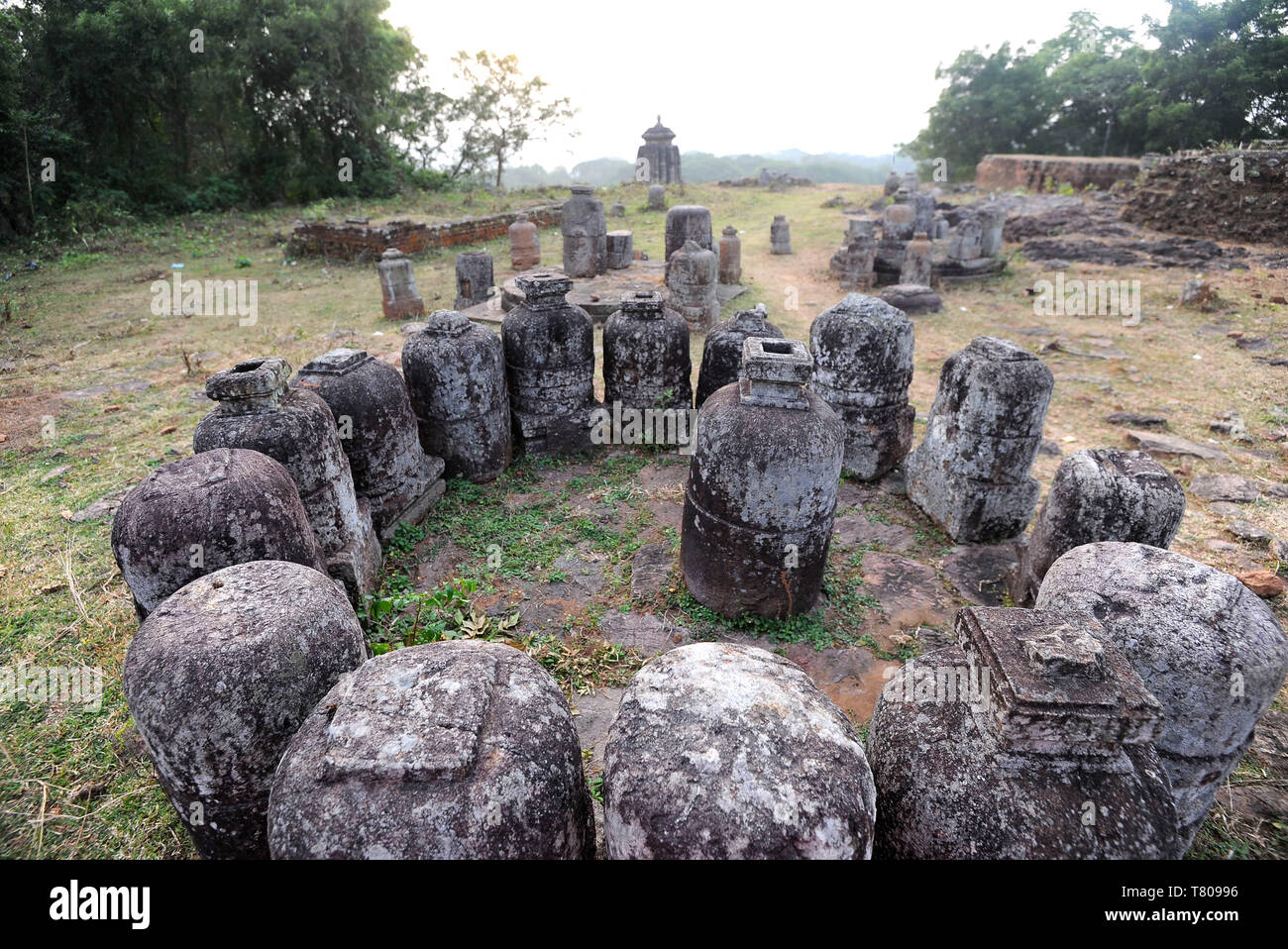 Pierre bouddhistes stupas trouvés sur l'Ratnagiri site archéologique de l'ancienne zone bouddhiste d'Odisha, Inde, Asie Banque D'Images