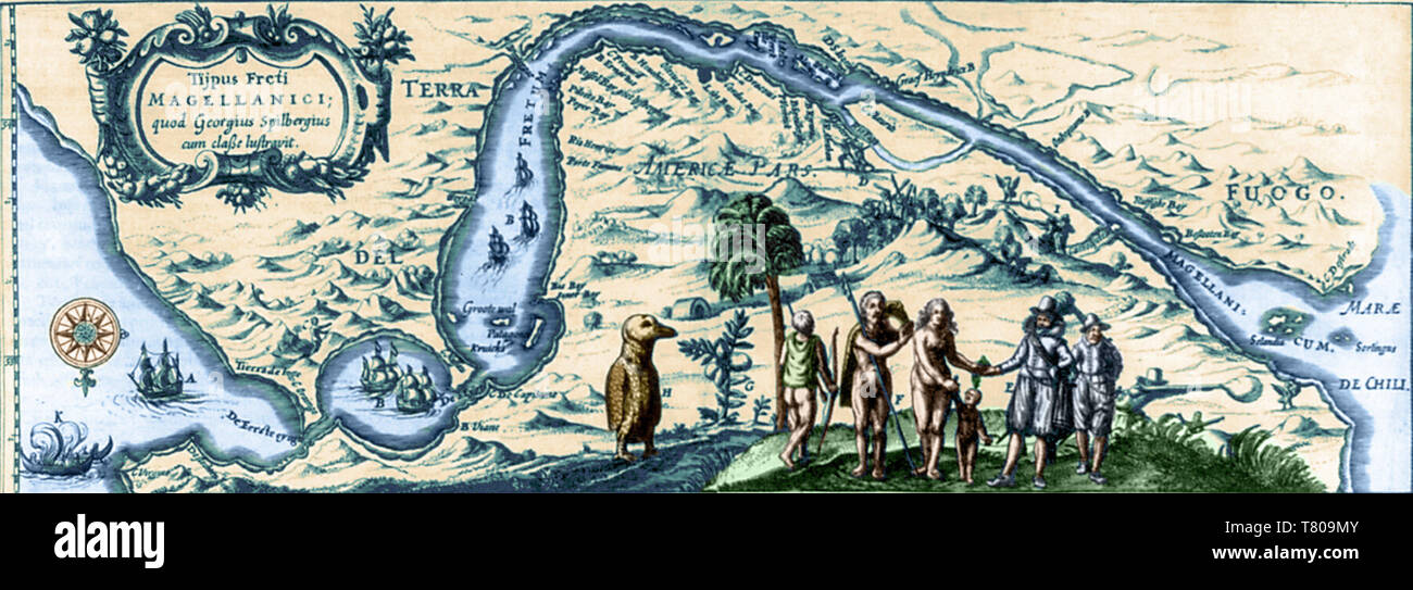 La carte du détroit de Magellan, 1619 Banque D'Images