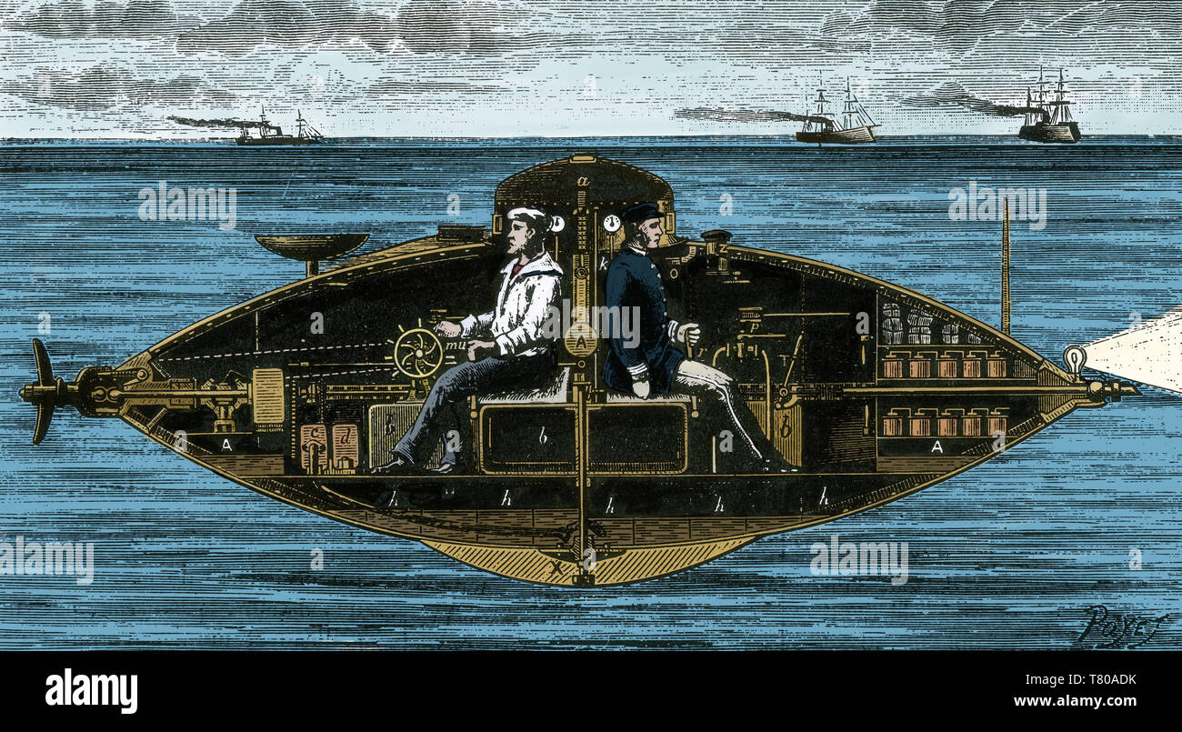 Claude Goubet, sous-marin électrique, 1886 Banque D'Images