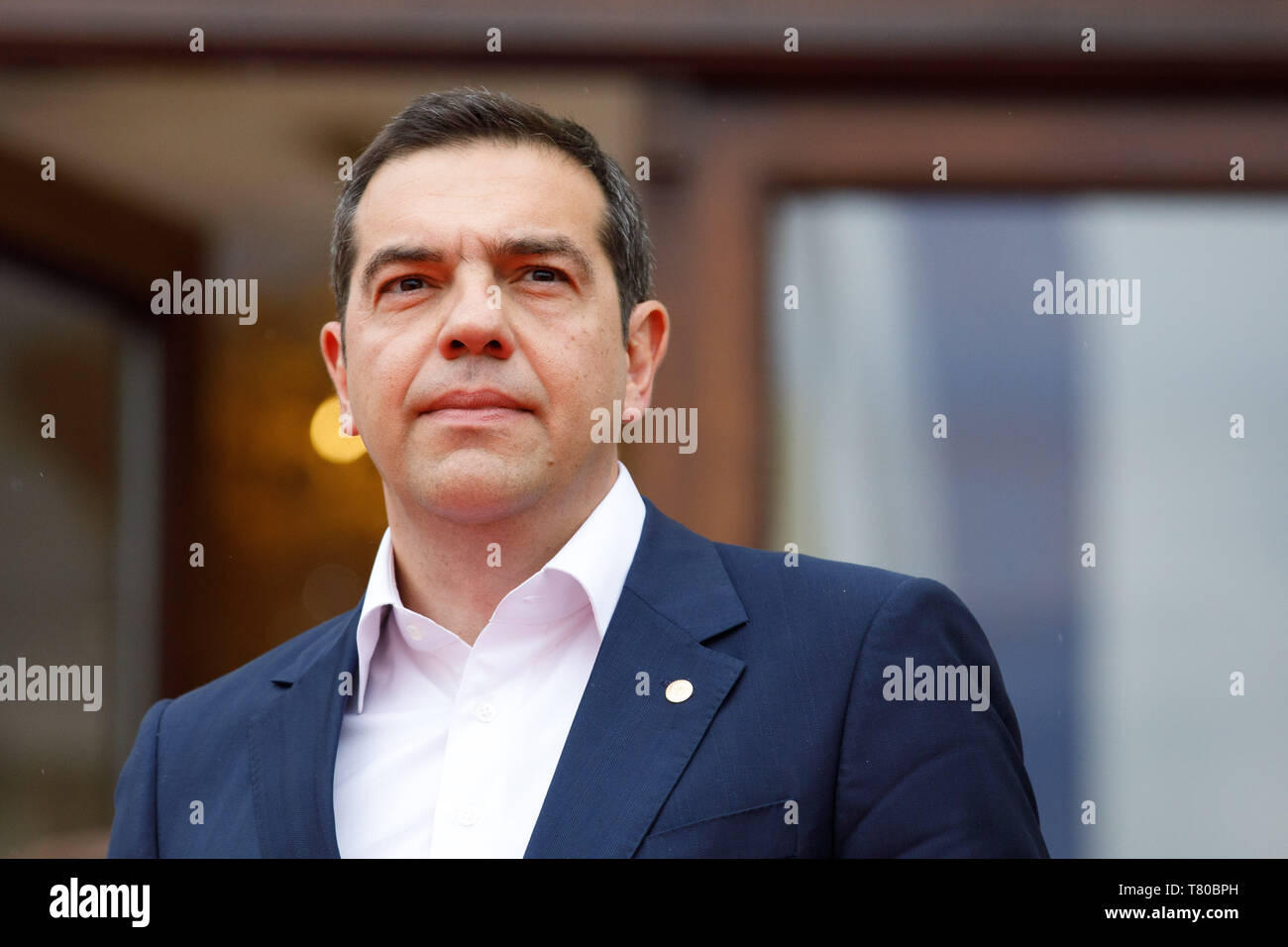 Sibiu, Roumanie. 9 mai, 2019. Premier Ministre de la Grèce, Alexis Tsipras quitte le sommet informel des chefs d'État du gouvernement de l'Union européenne à Sibiu, Roumanie. 9 mai, 2019. Credit : JP Black/ZUMA/Alamy Fil Live News Banque D'Images