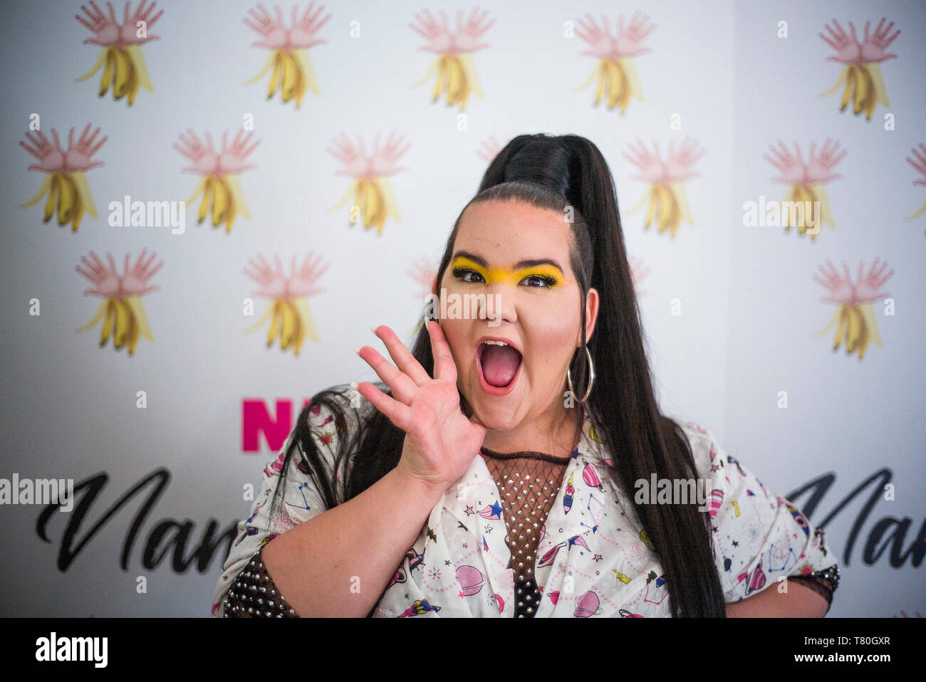 Tel Aviv, Israël. Le 08 mai, 2019. Netta Barzilai, le gagnant du prix de l'Eurovision 2018, pose pour une photo lors d'un entretien avec l'agence de presse allemande (DPA). Credit : Ilia Efimovitch/dpa/Alamy Live News Banque D'Images