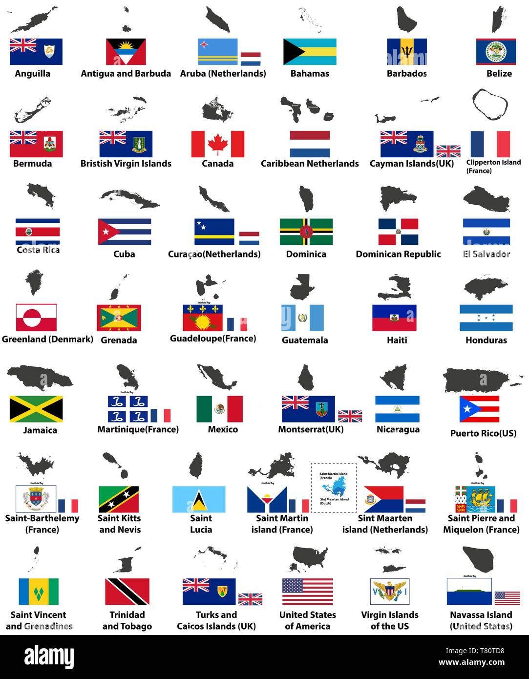 Drapeaux vectoriels et des cartes des pays de l'Amérique du Nord Illustration de Vecteur