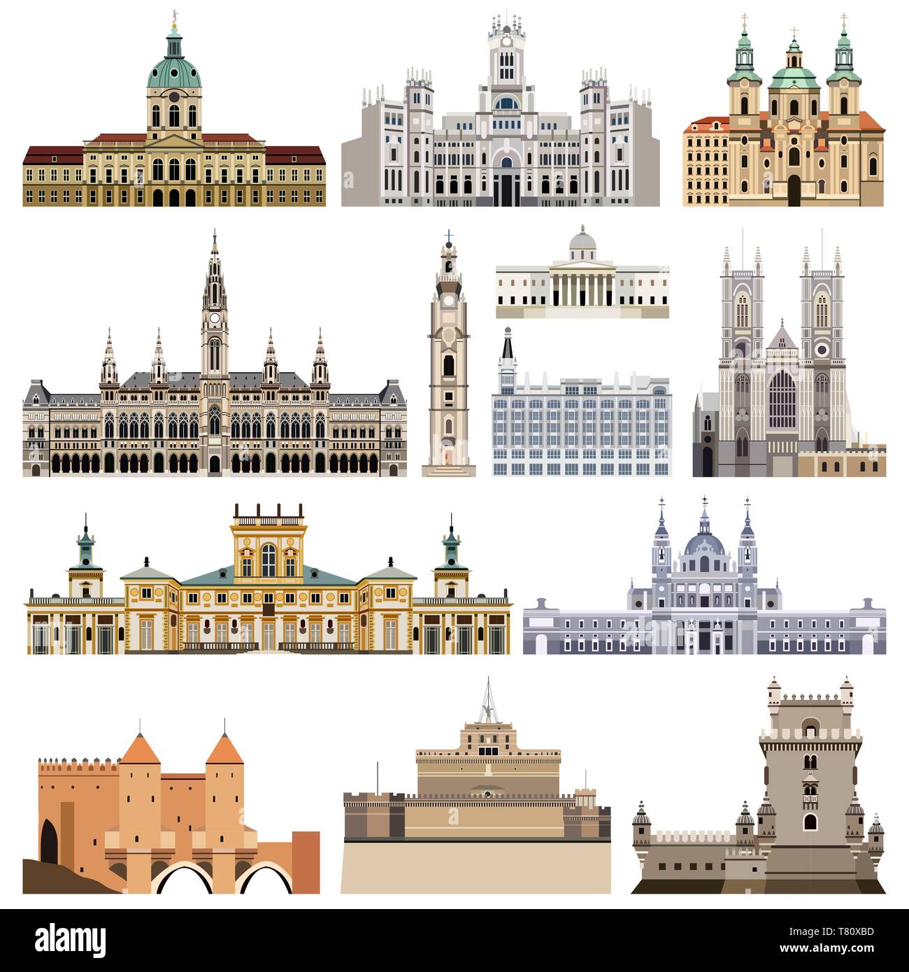 Vector set d'abstract les châteaux, les maisons, les bâtiments, les palais et les autres éléments et points de repère de la ville Illustration de Vecteur