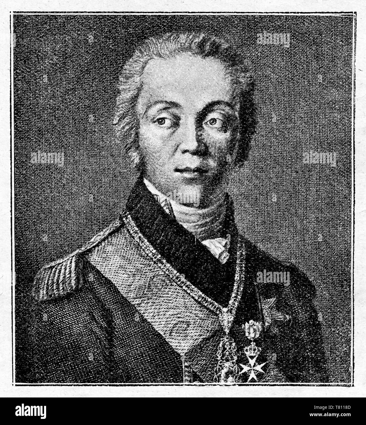 Comte Fiodor Rostopchin, un Russe statesmanand général de l'infanterie qui a servi comme gouverneur général de Moscou lors de l'invasion française de la Russie. L'amélioration de la reproduction numérique illustré sommaire de la vie de l'humanité au 19e siècle, édition 1901, Marx Publishing House, Saint-Pétersbourg. Banque D'Images