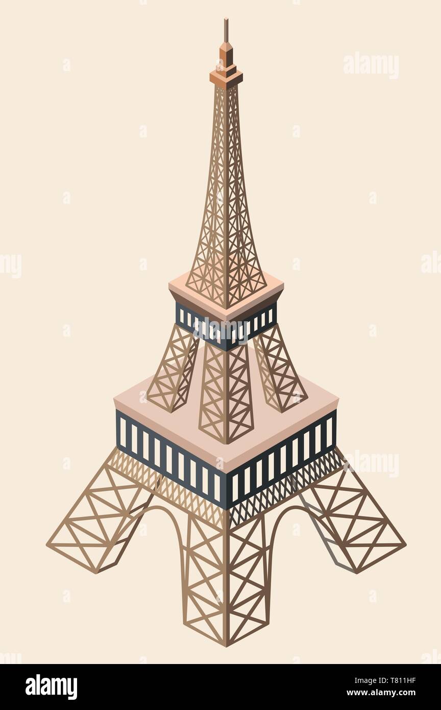 Vector icône 3D isométrique de la Tour Eiffel Illustration de Vecteur