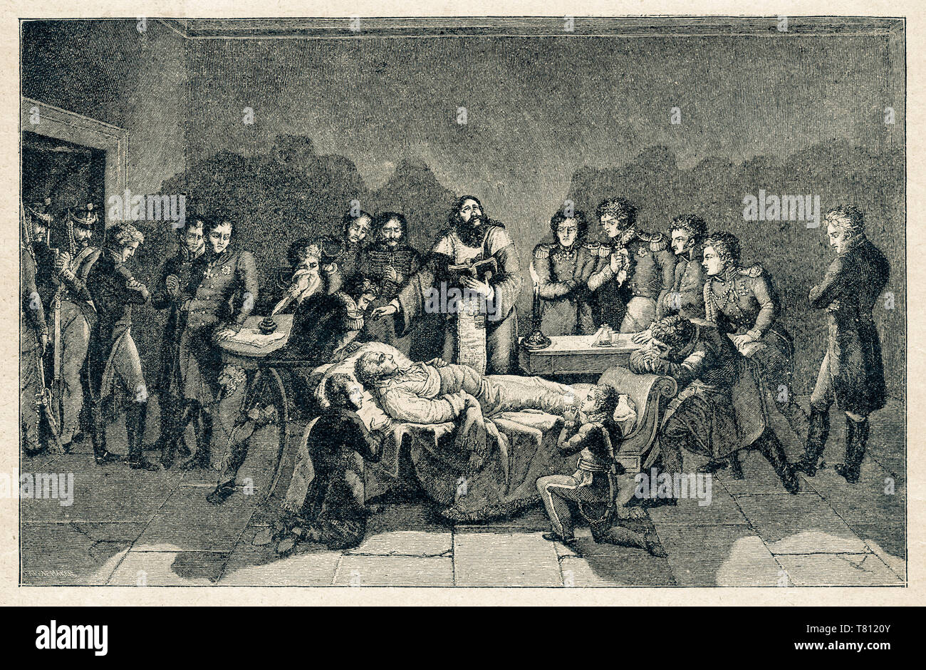 Mort de Koutouzov, Maréchal de l'Empire russe. En puisant dans la nature, de la gravure d'Efimovich Cardelli.Amélioration de la reproduction numérique illustré sommaire de la vie de l'humanité au 19e siècle, édition 1901, Marx Publishing House, St. Banque D'Images