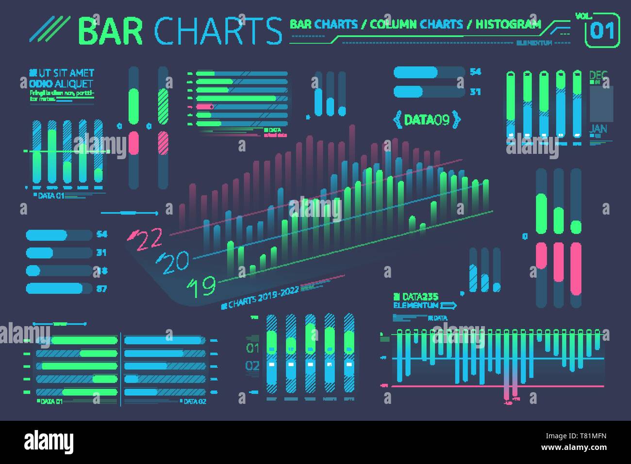 Graphiques à colonnes et des histogrammes Éléments infographique Illustration de Vecteur