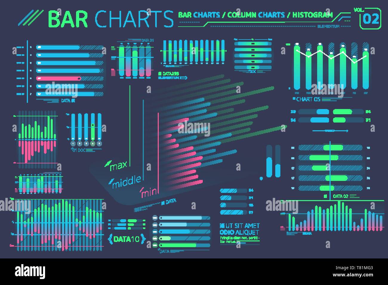 Graphiques à colonnes et des histogrammes Éléments infographique Illustration de Vecteur