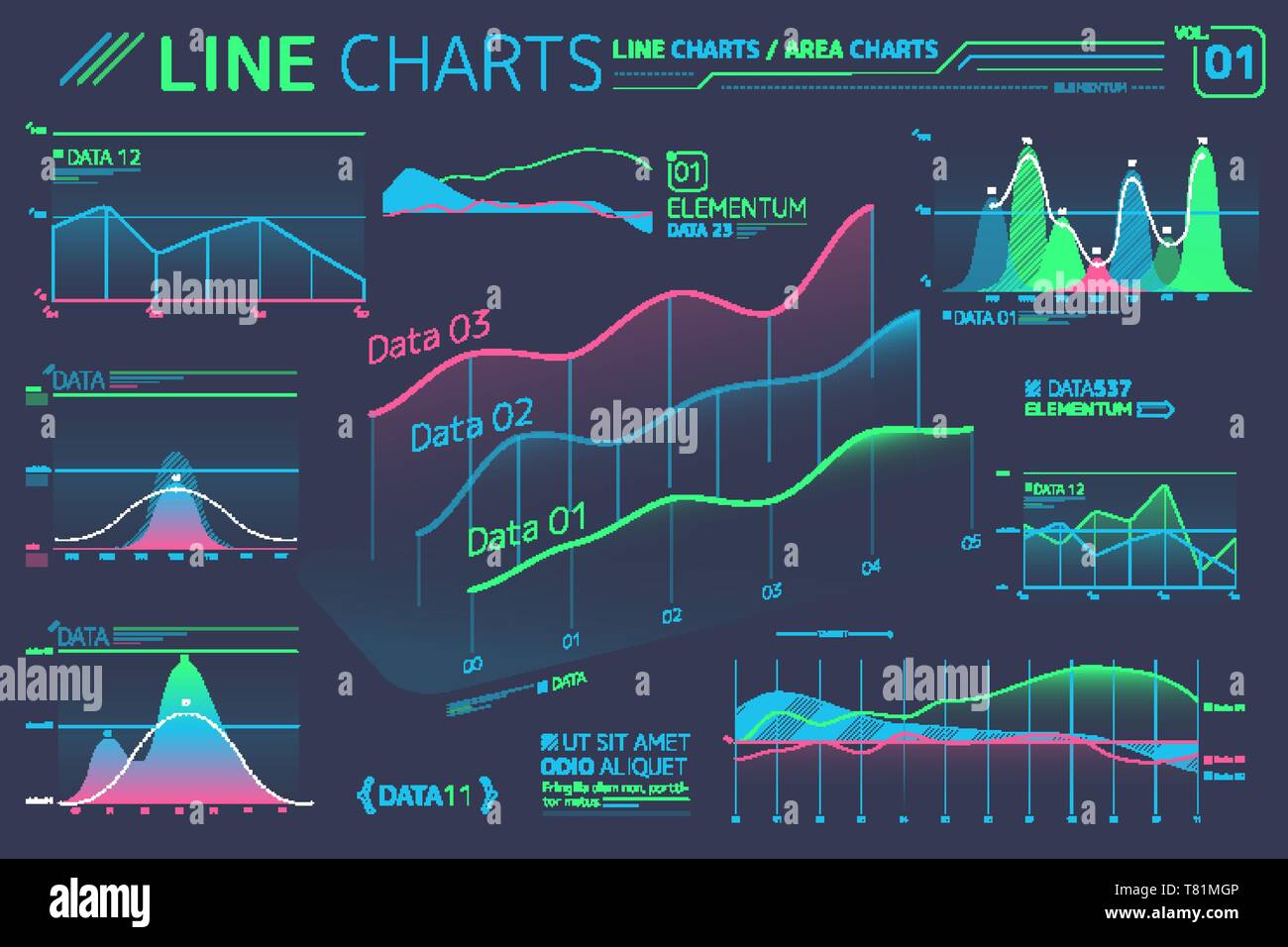 Des graphiques linéaires et des éléments d'Infographie Illustration de Vecteur