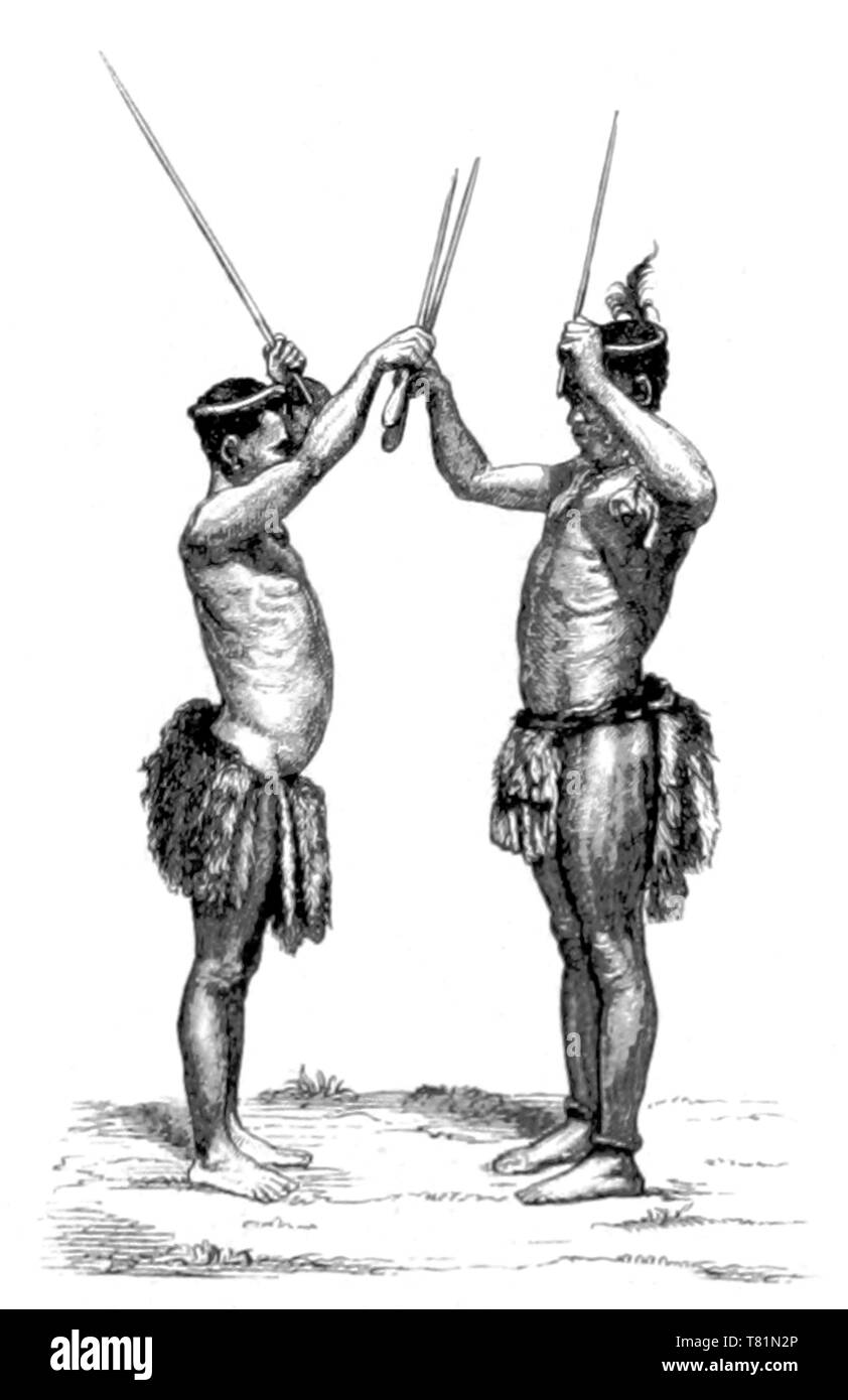 L'Afrique du Sud, Zulu Stick Fighting, 1872 Banque D'Images