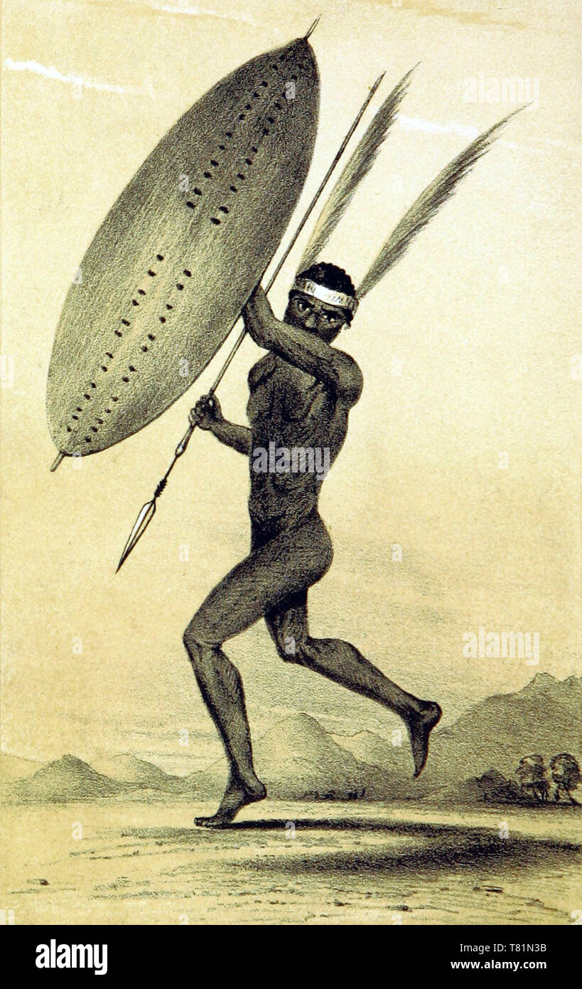 L'Afrique du Sud, Zulu Warrior, 1846 Banque D'Images