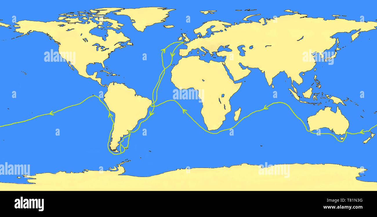 La carte de route de Darwin sur le HMS Beagle, 1831-36 Banque D'Images