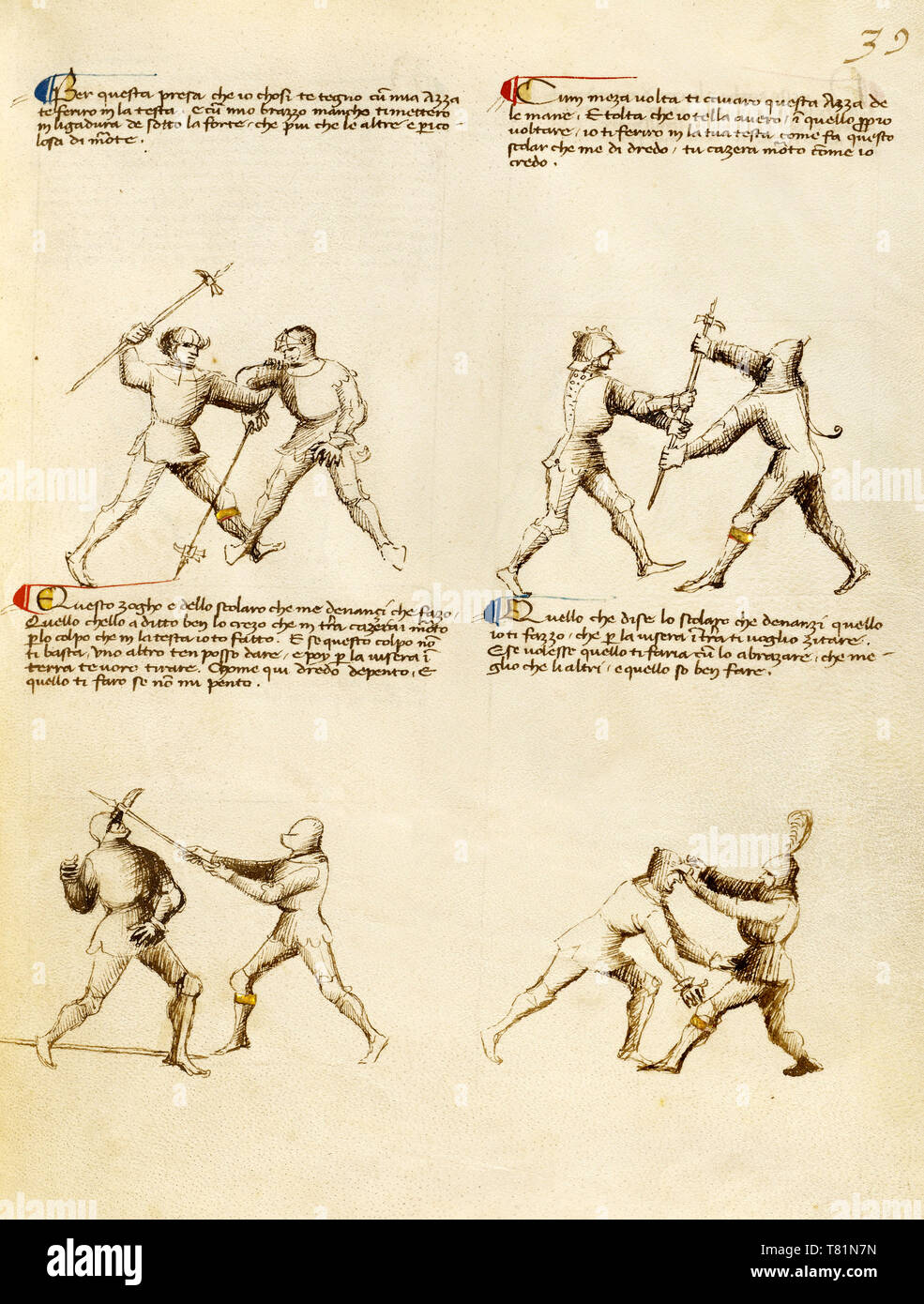 Les techniques pour lutter contre l'Pollaxe, ch. 1410 Banque D'Images