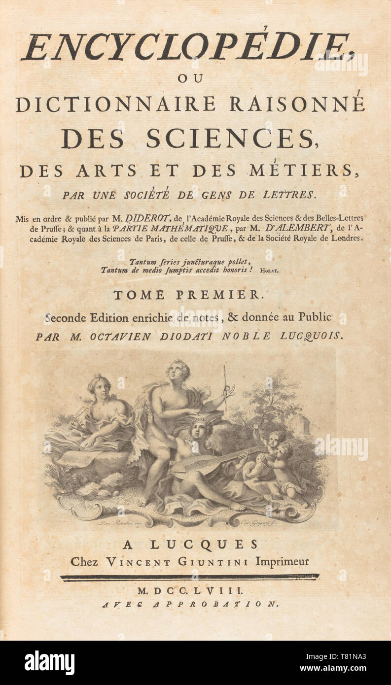Denis Diderot et Jean Le Rond d'Alembert, l'EncyclopÃ©die, 1753 Banque D'Images