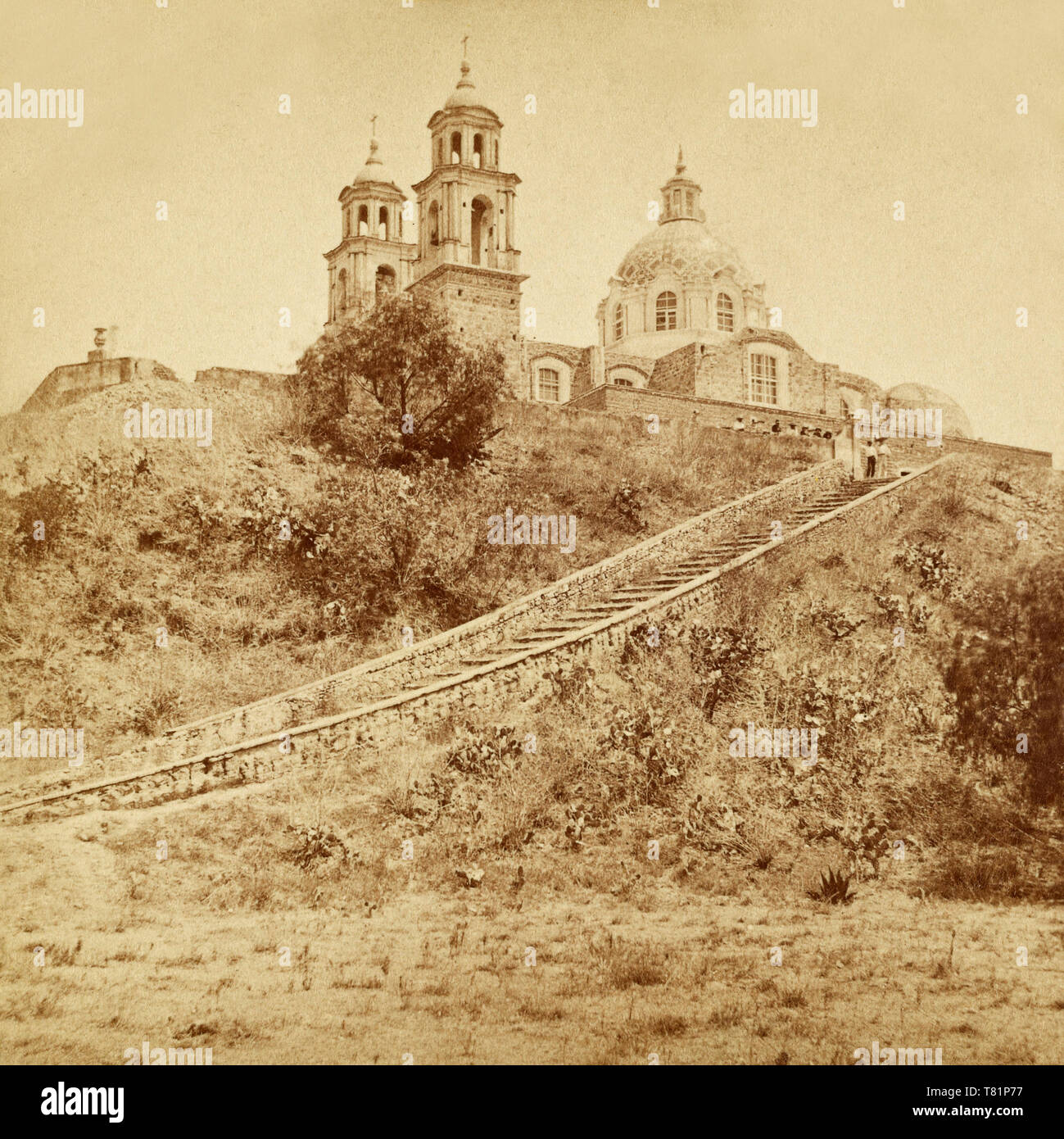 Grande Pyramide de Cholula, Mexique, 1873 Banque D'Images