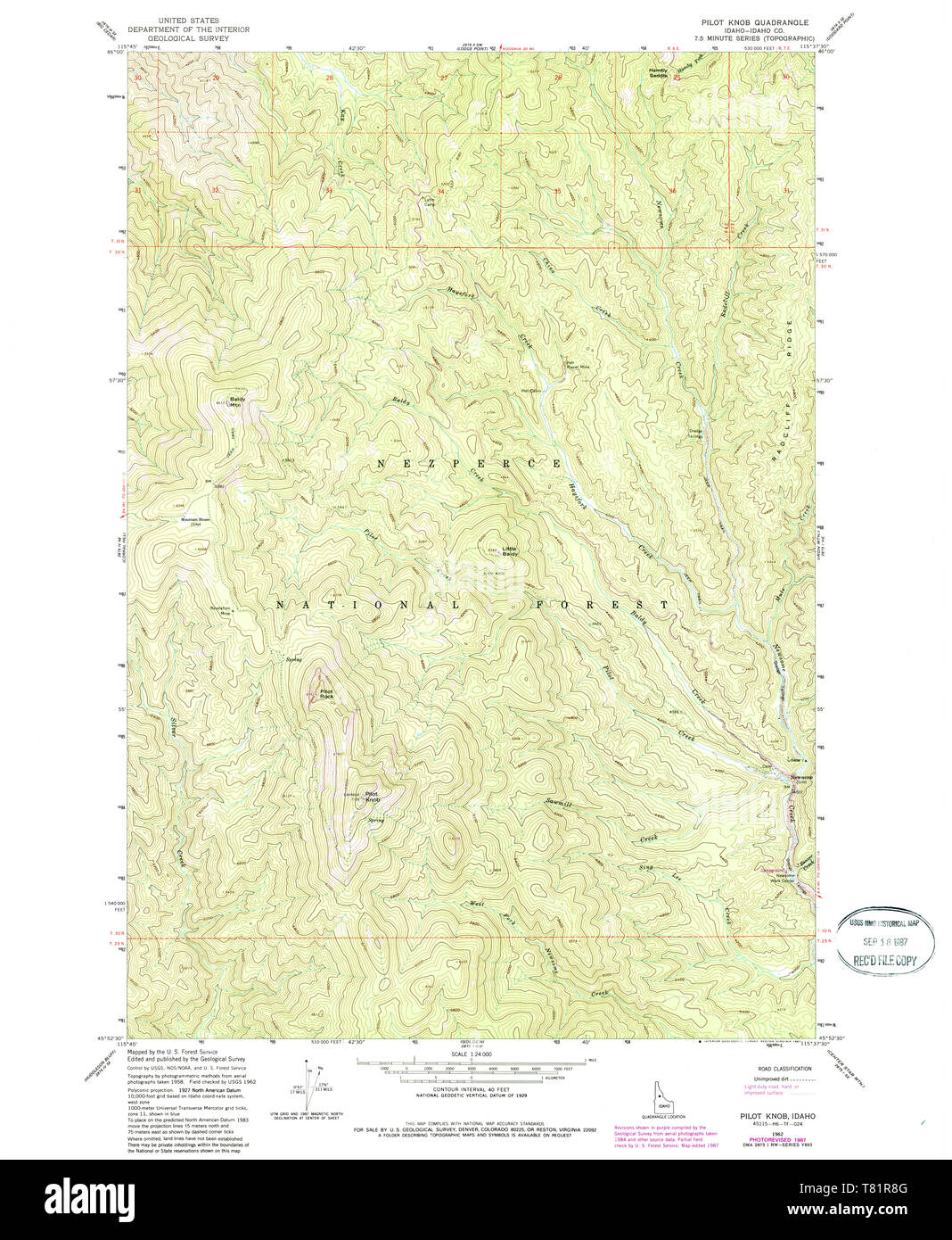 Carte TOPO USGS Idaho ID Bouton pilote 2376181962 Restauration 24000 Banque D'Images