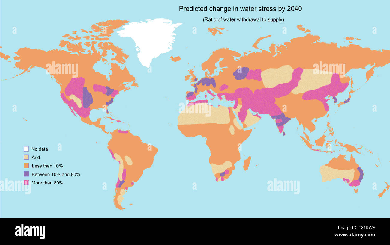 Le stress hydrique d'ici 2040, la carte Banque D'Images