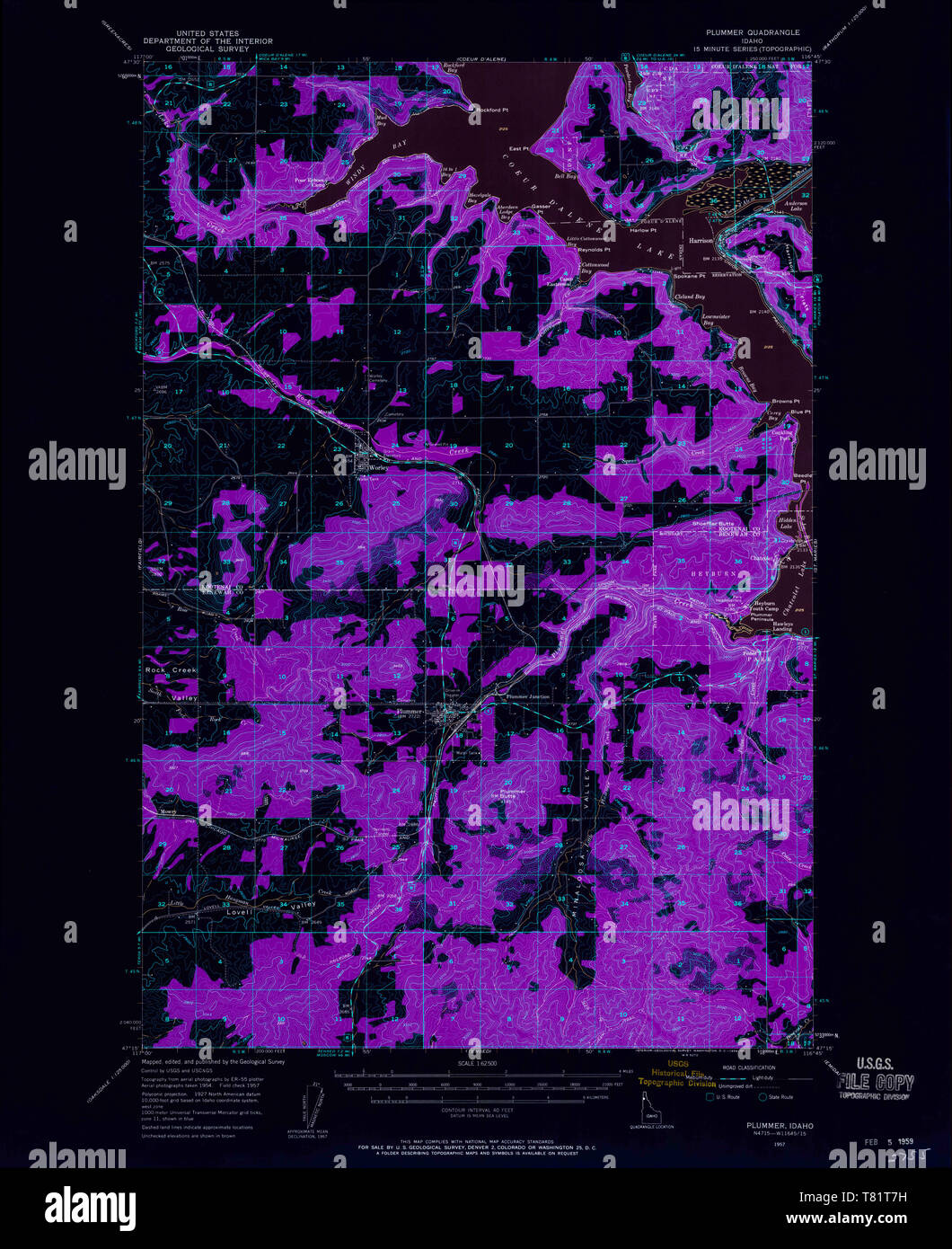 Carte TOPO USGS Idaho ID Plummer 2392351957 62500 Restauration inversé Banque D'Images