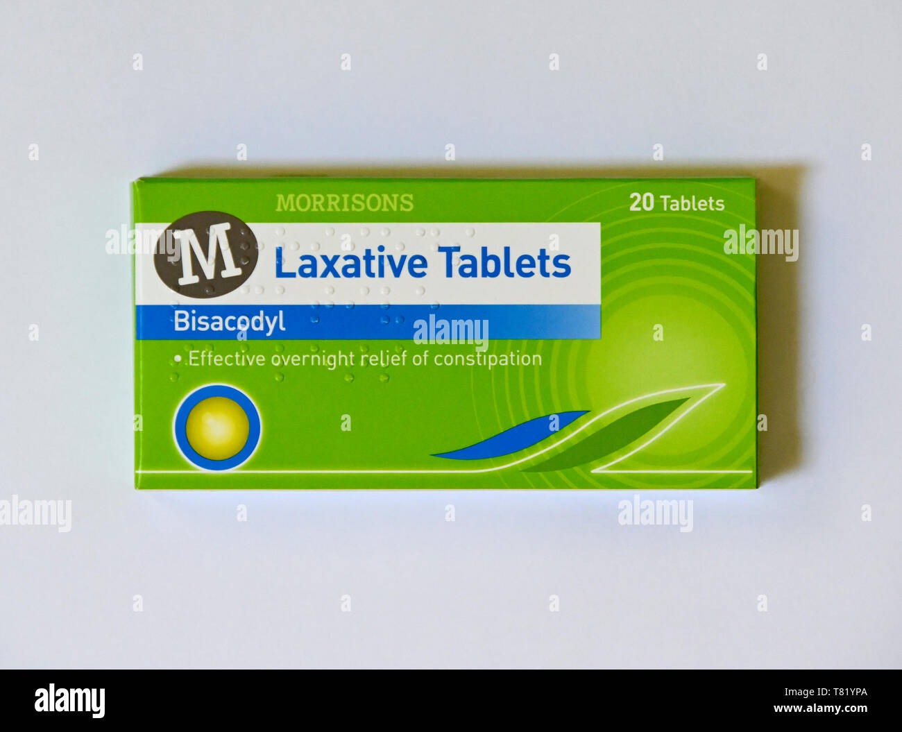 Pack de Morrison's comprimés laxatifs. Bisacodyl. La nuit efficace soulagement de la constipation. 20 comprimés. Banque D'Images