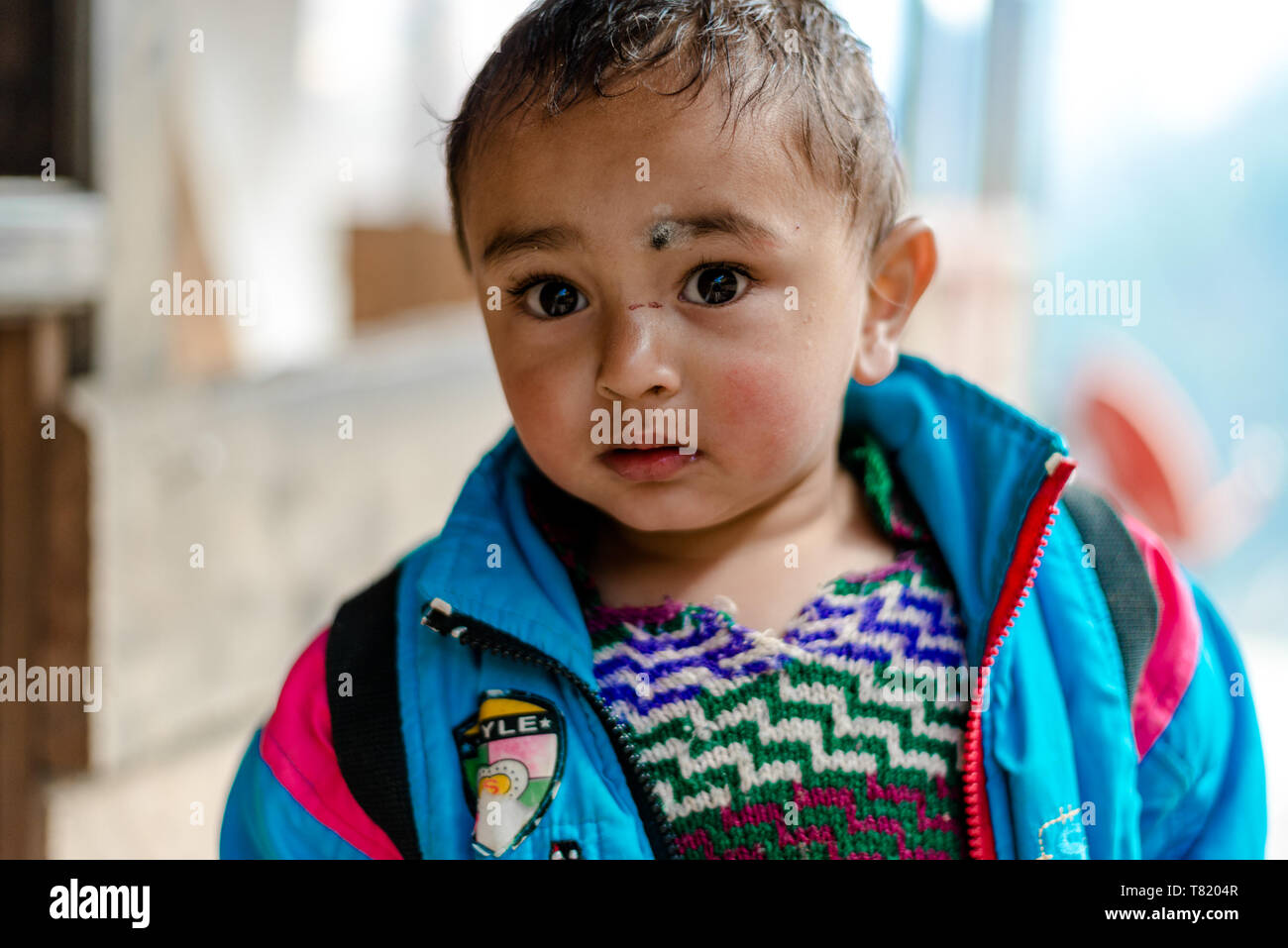 Kullu, Himachal Pradesh, Inde - 01 Avril 2019 : Portrait de garçon de l' Himalaya, gamin dans l'Himalaya en Inde Photo Stock - Alamy