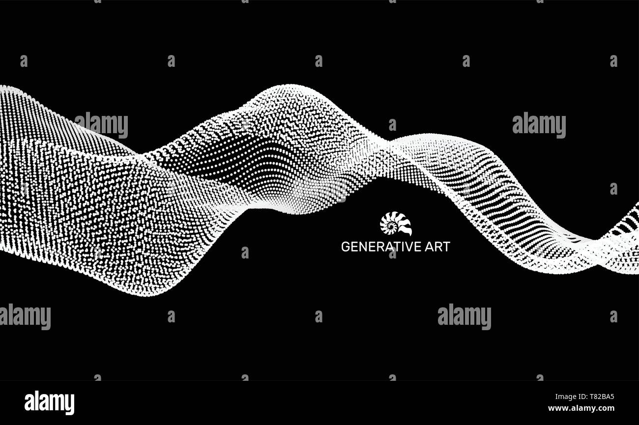 Arrière-plan de l'onde. Grille d'ondulation. Abstract Vector Illustration. La technologie 3D, Style. Illustration avec des points. Conception de réseau avec panneaux de particules - aggloméré. Illustration de Vecteur