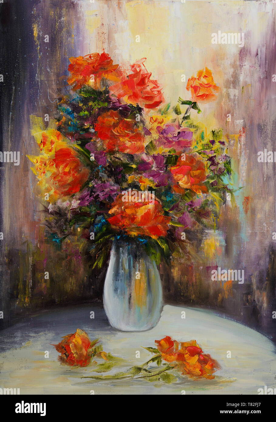 Peinture à Lhuile Original Montrant Le Bouquet Maison De