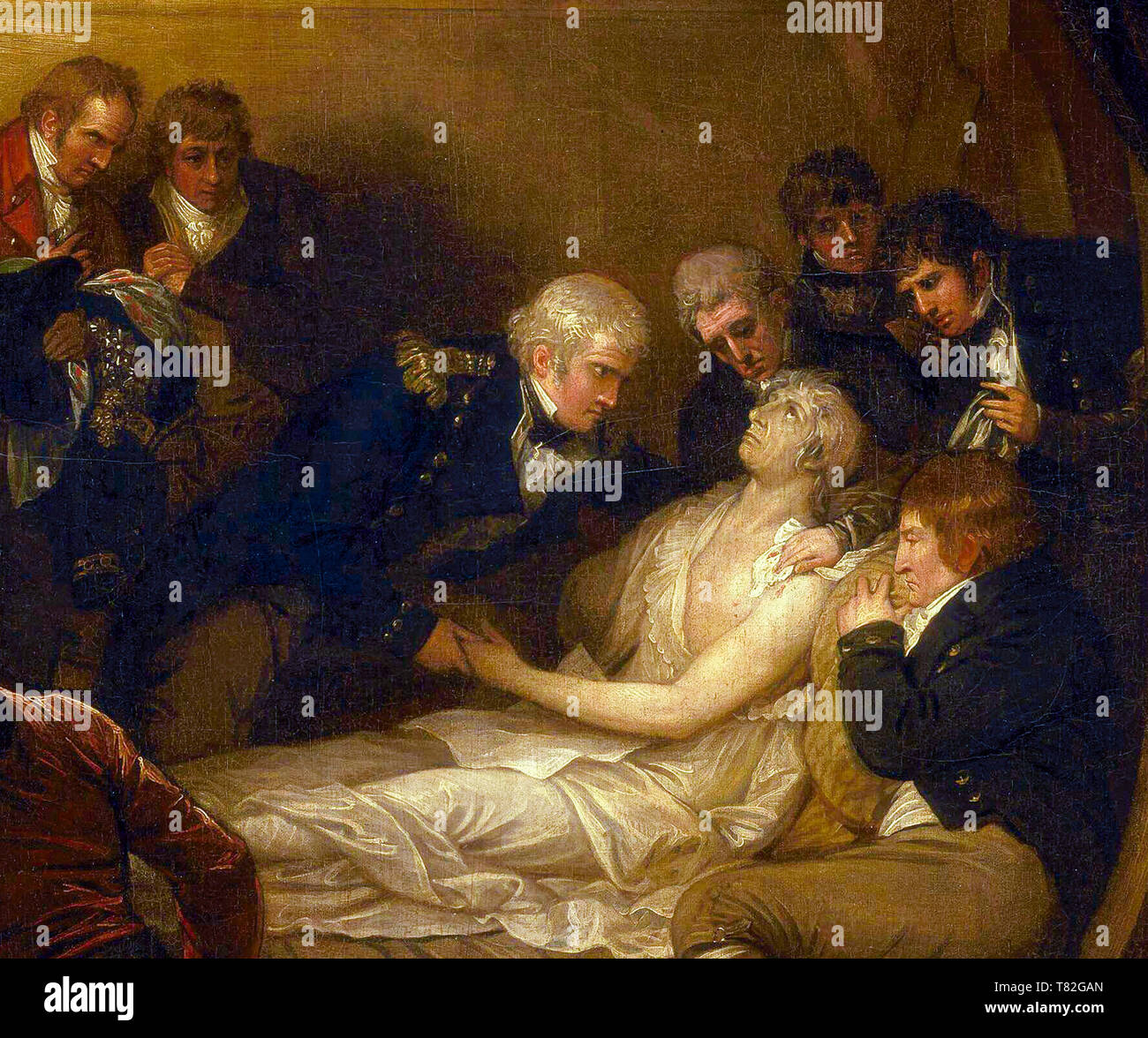 Le décès de Lord Nelson dans le poste de pilotage du navire Victory, peinture (détail), 1808 Banque D'Images