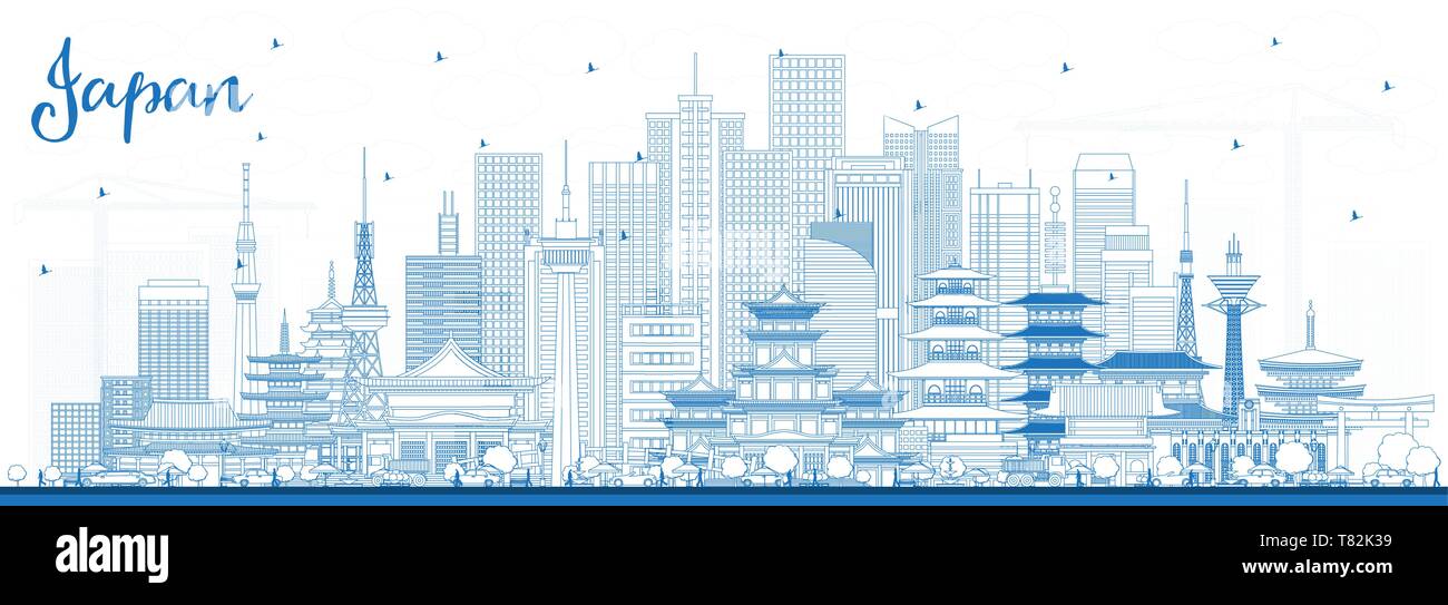 Bienvenue à contour bleu horizon avec le Japon les bâtiments. Vector Illustration. Concept du tourisme avec l'architecture historique. Vue urbaine avec des points de repère. Tokyo Illustration de Vecteur