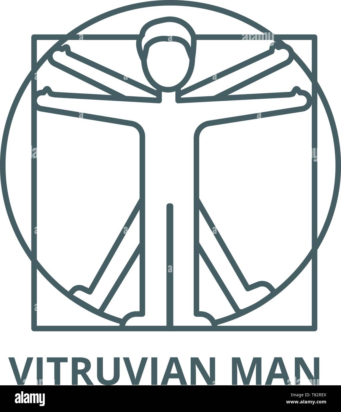 Homme de Vitruve sur l'icône de la ligne du vecteur linéaire, concept, contours affiche, symbole Illustration de Vecteur