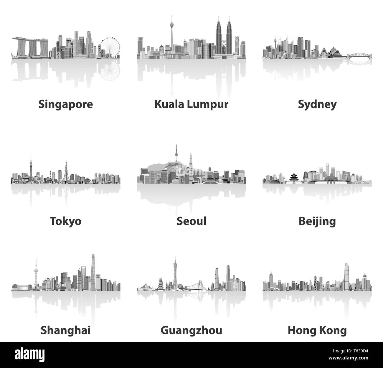 Vector illustration de villes asiatiques skylines Illustration de Vecteur
