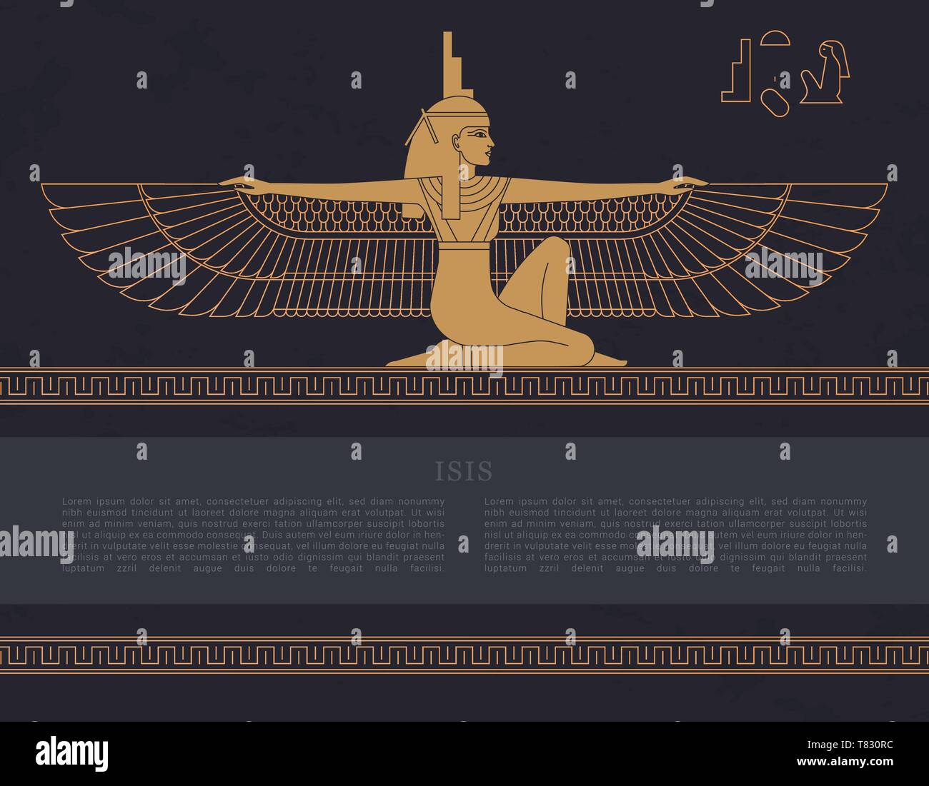 Modèle vecteur conception fertilité égyptienne déesse Isis isolé sur l'arrière-plan dessiné à la main à partir de pyramides égyptiennes, symbole de féminité et de marita Illustration de Vecteur