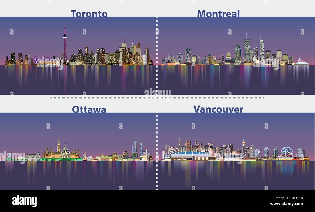 Illustrations vectorielles de villes canadiennes, Toronto, Montréal, Vancouver et Ottawa skylines Illustration de Vecteur