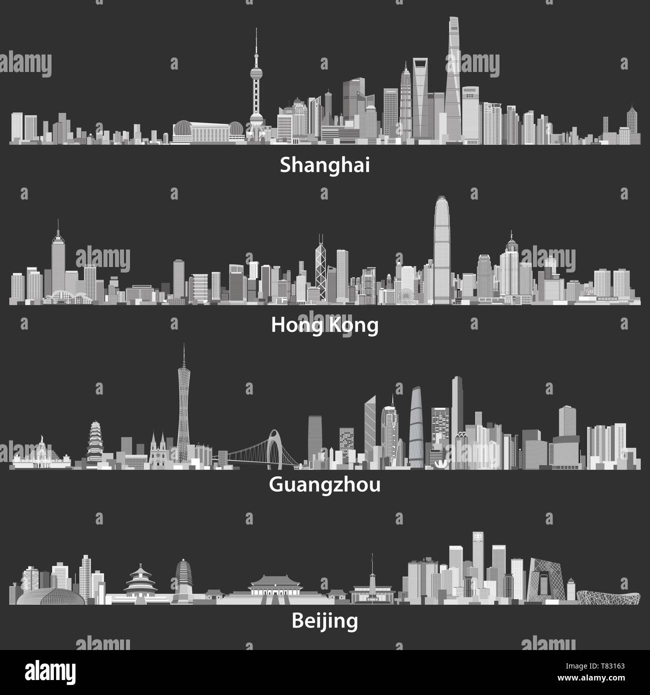 Illustrations vectorielles de Shanghai, Hong Kong, Guangzhou et Beijing skylines Illustration de Vecteur