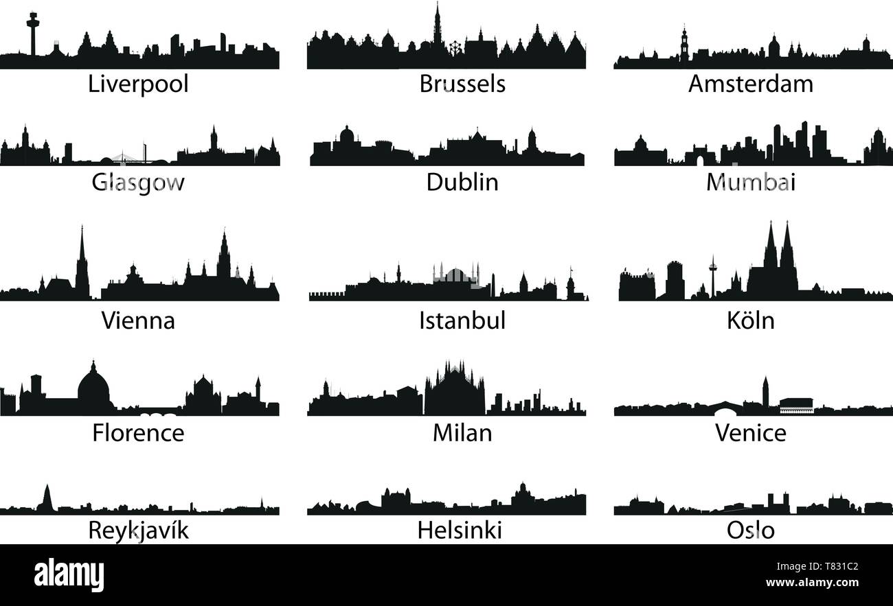 Vector silhouettes des silhouettes de villes Illustration de Vecteur